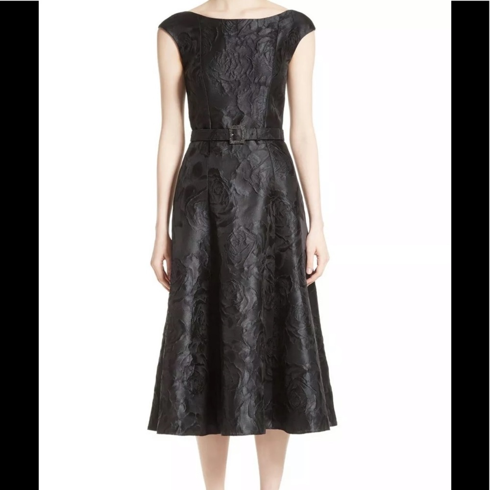 St. John Floral Jacquard Dress Sz 10 Midi Black